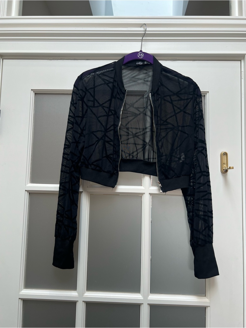 SHEIN Black Sheer Geometric Bomber Jacket